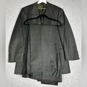 Austin Reed Suit Mens 42 Long 36x32 Gray Wool Plaid Two Piece Jacket Pants USA